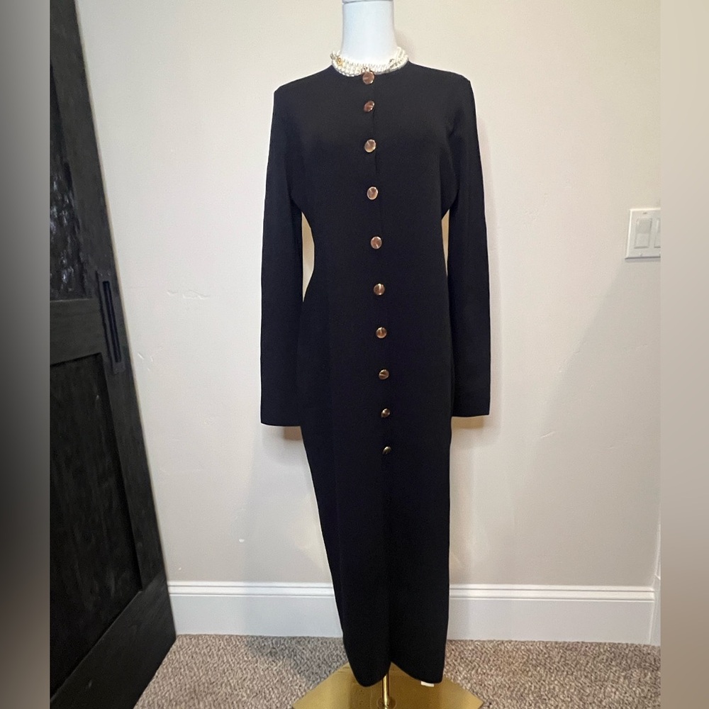 Commense Black Long Sleeve Button Dress